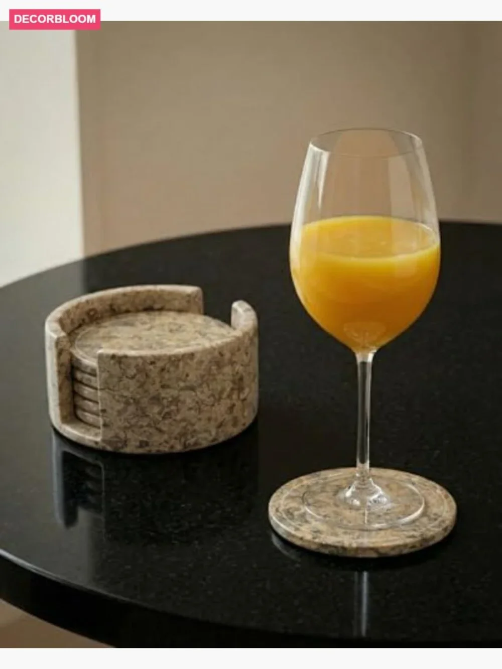 Set of 6 Marble Drink Coasters Non-Slip Backing Home Bar Office